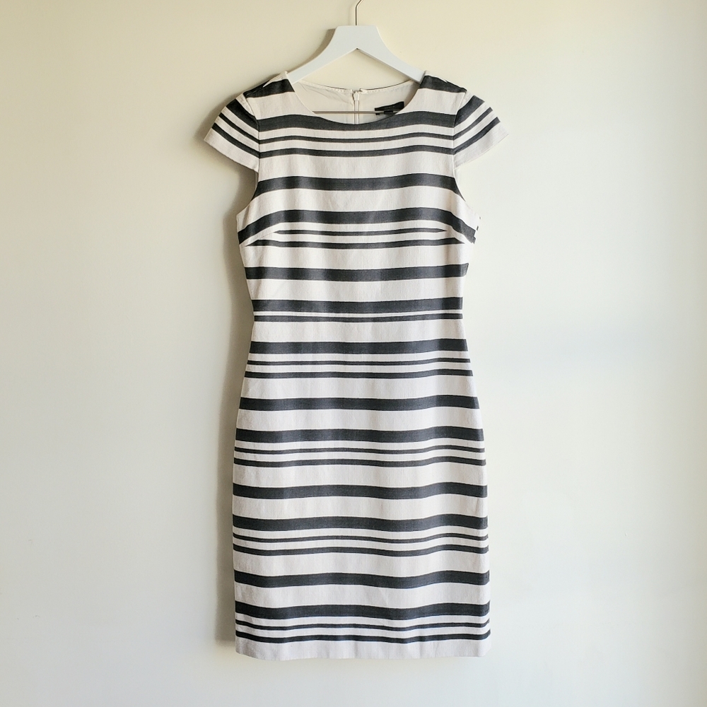 J. Crew Black and White Striped Midi Dress